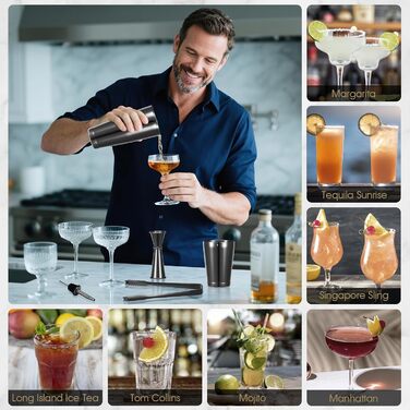 Набір шейкерів для коктейлів YXT&BEYOND Premium, 12 шт., нержавіюча сталь 304, чорний, для дому та барів, з подарунковою коробкою