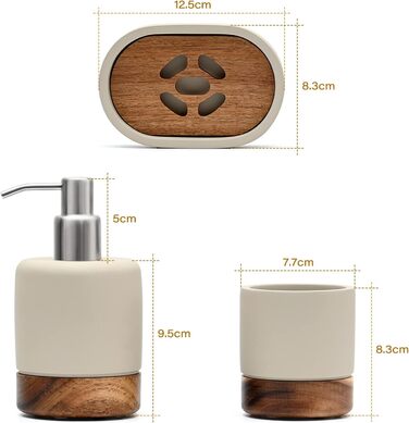 Сучасний набір аксесуарів для ванної кімнати Creativefine з дерева, 3 шт. (дозатор для мила, мильниця, тримач для зубних щіток)