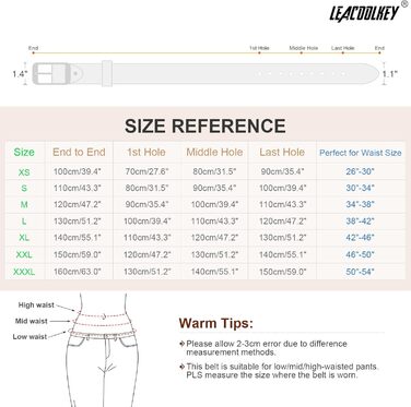 Жіночі шкіряні ремені LEACOOLKEY з пряжкою, 2 шт. - для джинсів та штанів, розміри XXL (117-127 см) та XL (107-117 см)
