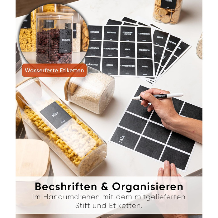 Скляні банки для зберігання Deco haus® з кришкою, набір 6 шт. [+ЕТИКЕТКИ] - 10x21 см