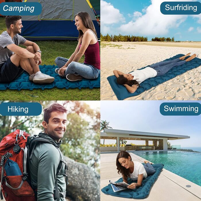 NHOWIN Self-Inflating Camping Mat - 9cm Thick, with Foot Pump & Pillow - Portable Ultralight Sleeping Pad for Hiking & Backpacking
