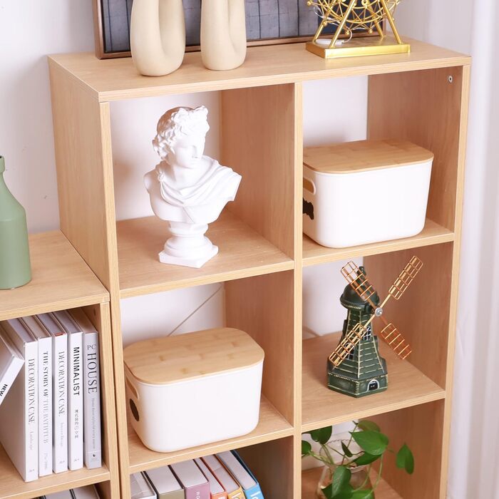 Kerhouze 2 PCS Storage Box with Bamboo Lid White Storage Plastic Box for Organization Stackable Storage Boxes with Handle for Kitchen Bathroom 38.4 * 27 * 15.2cm, 13L (2PACK 6.5L)