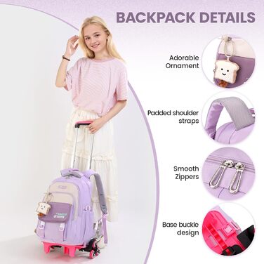 Шкільний рюкзак-роликовий для дівчаток-підлітків, 36L, зелений (фіолетовий)