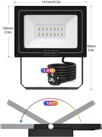 MEIKEE 25W RGB Spotlight with Remote Control, 30 Modes, 10 Colors, Memory Function, RGB Floodlight, IP66 Waterproof, 6 Brightness Levels, Bar, Party, Disco, Celebrations, Stage, Houses, Christmas, Halloween, 2PCS