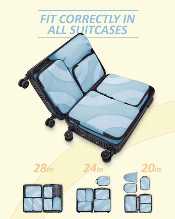 Органайзери для валізи BAGSMART компресійні (6 шт.), блакитний - набір кубиків для подорожей, органайзер для ручної поклажі
