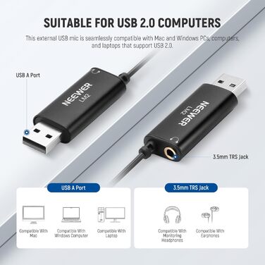 Мікрофон NEEWER USB LM2: Мініатюрний петличний мікрофон з кабелем 3,5м для ПК, ноутбука, Mac, YouTube, Skype, Podcast, Gaming, відеоконференцій