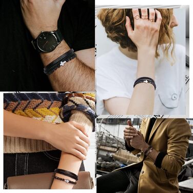 Чоловічий браслет Dochais: нержавіюча сталь, шкіряний ремінець, хрест Ісуса Христа, плетіння з натурального каменю, магнітна застібка, чорний, 21 см