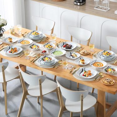 VEWEET Набір посуду з порцеляни для 4 осіб (24 елементи), серія FIONA: чорно-сірий декор, 12 елементів (тарілки та миски), підходить для щоденного використання, миється в посудомийній машині та розігрівається в мікрохвильовці