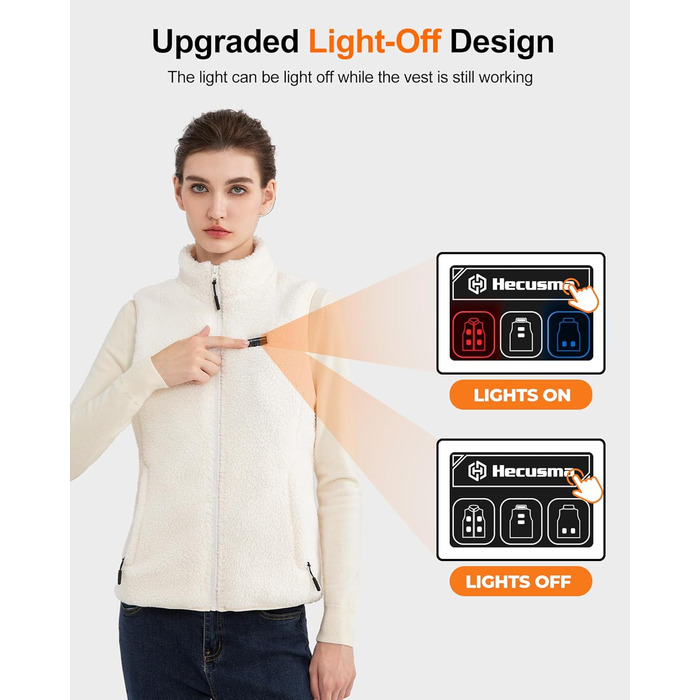 Електрична флісова жилетка Daen з підігрівом, 16000mAh, 7.4V Powerbank, Sherpa, для активного відпочинку та катання на лижах (M, білий)