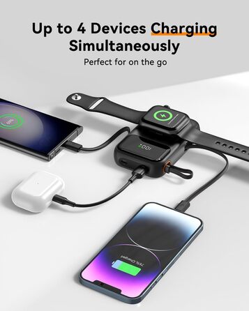 Power Bank Kuulaa для Apple Watch 10000mAh з LCD-дисплеєм та двома кабелями, 22.5W PD, сумісний з iPhone, iPad, Apple Watch 10/9/8/Ultra2/Ultra/SE