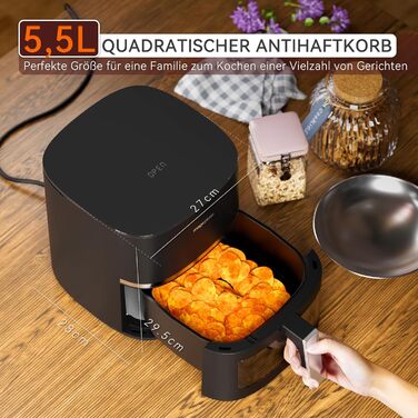 magicplux Hot Air Fryer 5.5L XXL, 1500W Airfryer with 13 Pre-programmed Settings, Digital LED Touchscreen, X CYCLONE AIR Uniform Heat Technology, with 21 Recipes, Dishwasher-Safe, Black, Windowless