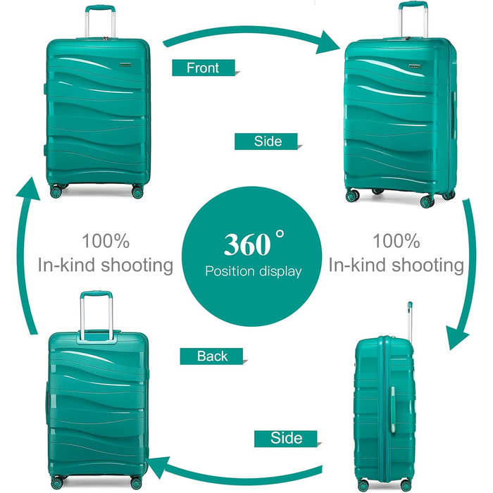 KONO Чемодан середнього розміру 65см з поліпропілену, з TSA замком, 65x46x26.5см (Зелений)