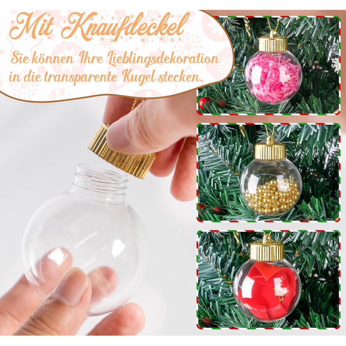 40 шт. прозорих новорічних кулі з кришкою, 6 см, 5 дизайнів всередині, пластикові кулі для ялинки, вікна, декор інтер'єру та екстер'єру (Рожевий)