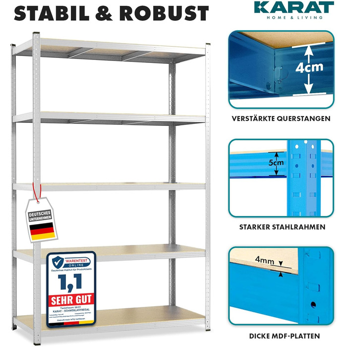 KARAT XXL Heavy-Duty Shelving Unit - Galvanized (200 x 180 x 60 cm)