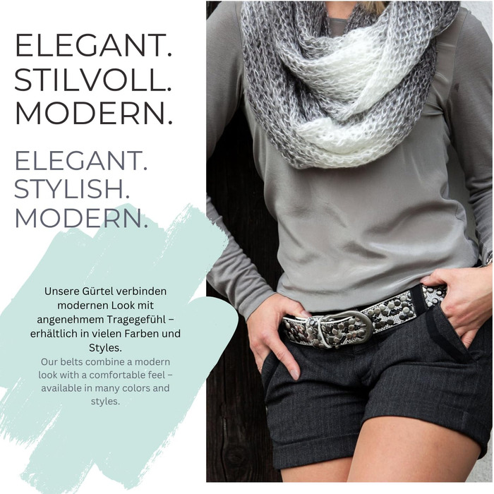 Жіночий ремінь styleBREAKER з заклепками 4 см, екошкіра, металева пряжка, вінтажний стиль для джинсів, регульований