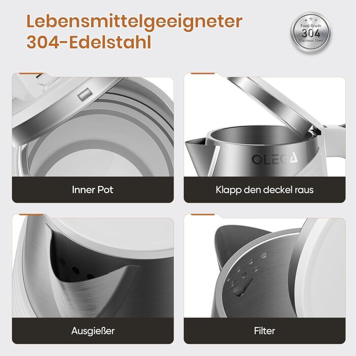 Електричний чайник OLEGA 1.8 л, 1800 Вт, швидка кип'ятіння, BPA free, енергозберігаючий, безпечний дизайн