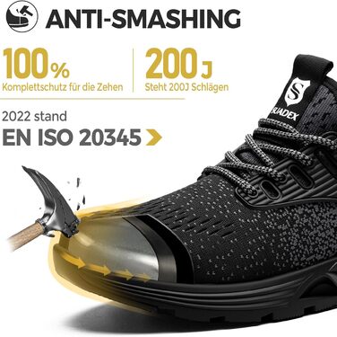 Зручні робочі черевики SUADEX з металевим носком для чоловіків та жінок, дихаючі, розміри 37-48 EU, чорний
