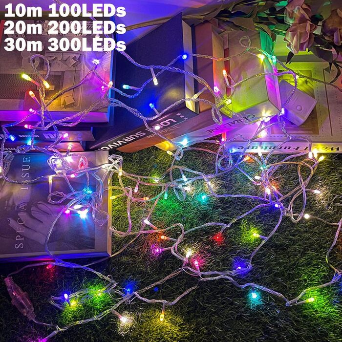 LED гірлянда 20м, 200 LED, з таймером, 8 режимів, IP44, тепле світло - для декору на Різдво, вечірку, весілля, Хелловін