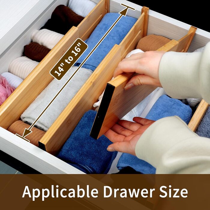 Utoplike Bamboo Adjustable Drawer Divider (4-pack), Large Drawer Organizers with Spring-Loaded for Clothing, Cutlery, Utensils in Kitchen, Bathroom, Bedroom, Baby Drawer, (Natural Color, Small (10H cm))