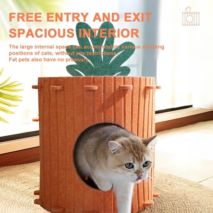 Двоярусна котяча хатинка-печера з дряпалкою, котячий будиночок для дому, кігтеточка з платформою, ліжко-печера для котів, кігтеточка-бочка, котячі меблі з іграшкою, 60х40х40 см