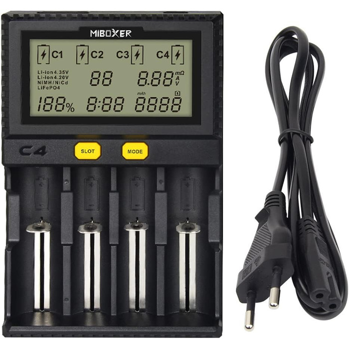 Зарядний пристрій LGIDTECH C4 MiBOXER для акумуляторів 18650 з автозарядкою та LCD дисплеєм (AA, AAA, C, 26650, 16340, 18500, 18350, 17670, RCR123, Li-ion, IMR, INR, ICR, NI-MH, NI-Cd, LiFePO4)