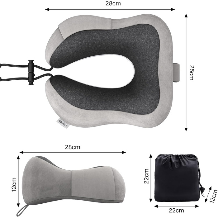 Подушка для шиї Sender Reisekissen з Memory Foam - зручна для подорожей літаком, потягом, авто. Сірого кольору.