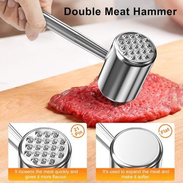 Клобак для м'яса HOOMIL, двосторонній антипригарний, для шніцелів та стейків, з нержавіючої сталі, з неслизькою ручкою