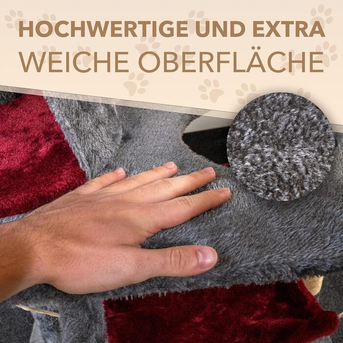 Кігтеточка для котів Foxdevil від xonic® - стабільна, багатофункціональна з платформою, гамаком, будиночком, іграшкою та сходами (141 см, сірий/червоний)