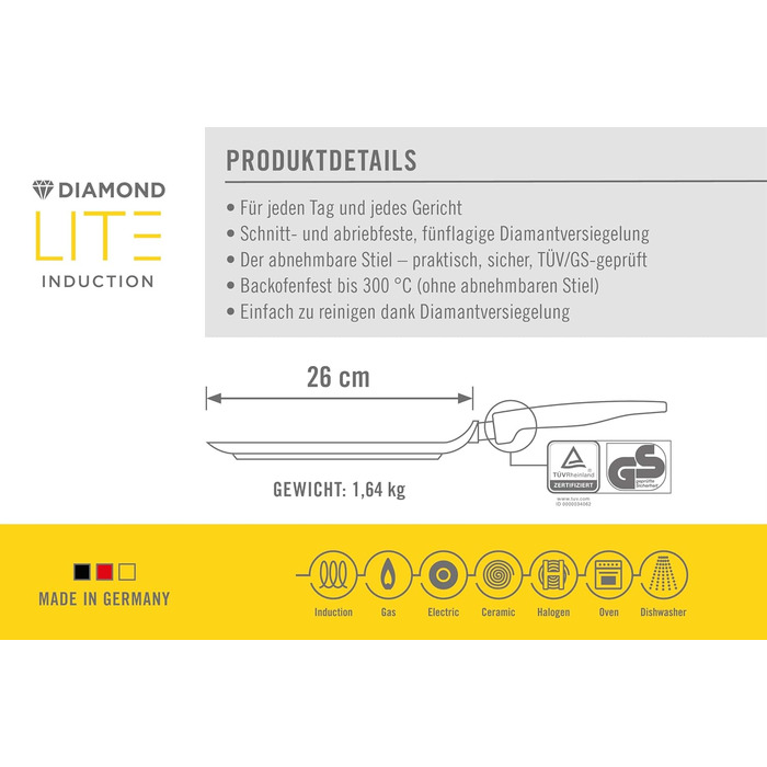 Млинцева пательня Woll Diamond Lite 26 см, знімна ручка, алюмінієвий литий корпус, антипригарне покриття, для всіх плит, індукція, жароміцна, антрацит