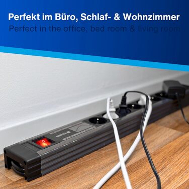 Многофункціональна мережева стрічка REV SupraGuard з вимикачем, 2.5м кабелю, захистом від перенапруги та фільтром живлення (чорно-антрацитова, 4+2 розетки)