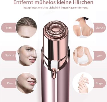 Епілятор для обличчя Rosenblüte для жінок, безболісний, акумуляторний, з 2 змінними головками