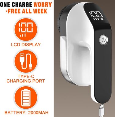 Електричний видалення ворсу 2000mAh, портативний USB-C, з LED-дисплеєм, 3 режими, 6-клинковий насадка, для одягу, килимів, светрів та диванів