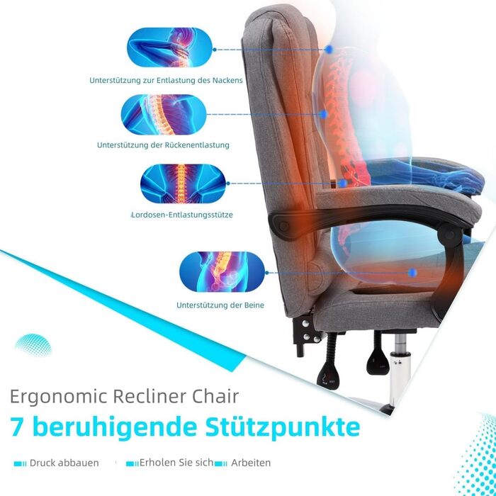 Офісний крісло YODOLLA, 200 кг, ергономічний, з регульованою спинкою, з підніжкою, сірий