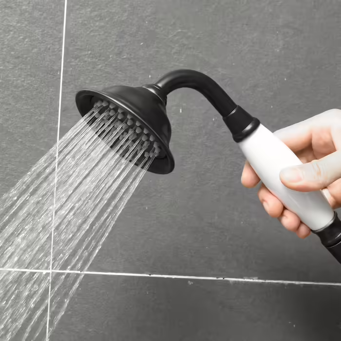 ENGA Vintage Handheld Showerhead Rain Shower Telephone Shape Brass Ceramic Shower Head with 59 Inch Hose for Bathroom (Retro) (Black)