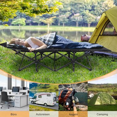 Розкладне ліжко CALIYO для кемпінгу та відпочинку на природі, 188x71x49 см, до 200 кг, з сумкою