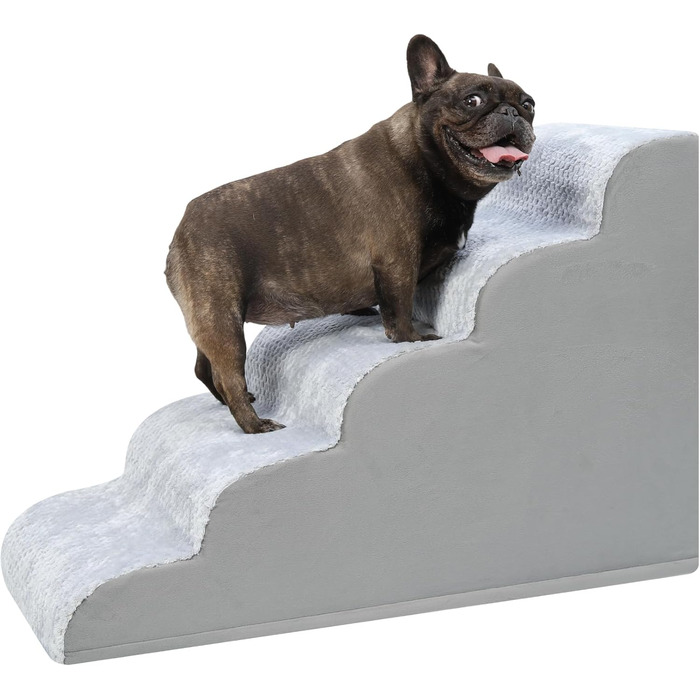 Східці для собак KSIIA, 3 сходинки, 40 см, для маленьких собак та котів, для ліжка, дивану, софи та авто, сірий колір, 40x57x40 см