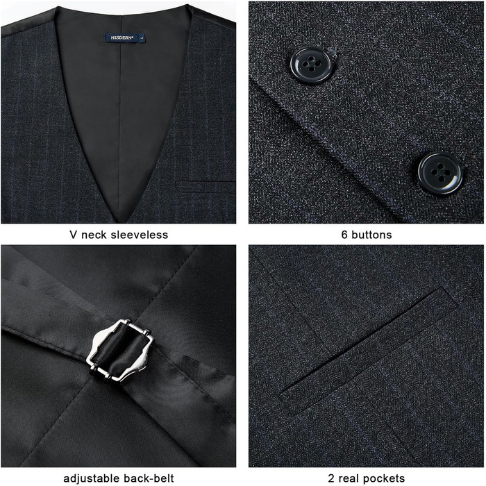 Жилет чоловічий HISDERN в клітинку, формальний, класичний, бавовна, для весілля, в клітку 'Геллер', костюмний, чорний, сірий, XL