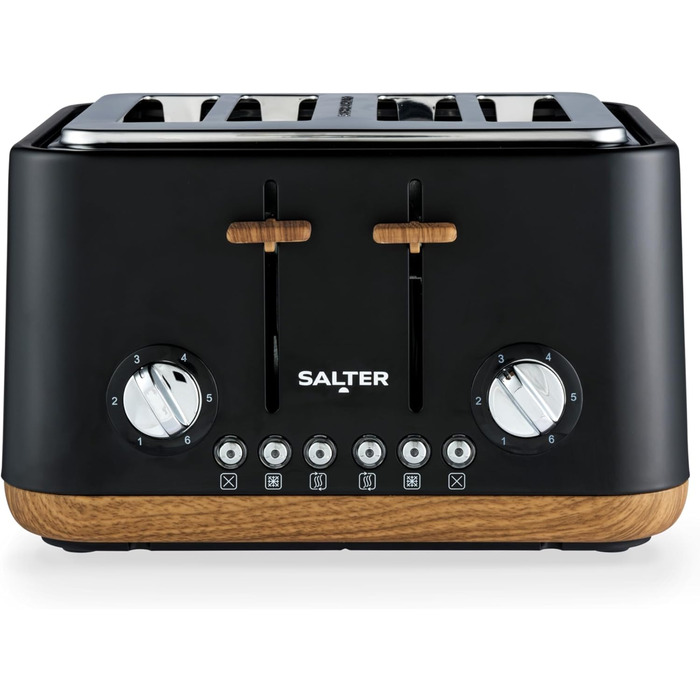 Тостер Salter Toronto 1.7L, 3kW, 360° обертання, фільтр від накипу, дерев'яний дизайн, бездротовий, захист від сухого кипіння, автовимкнення, контролер Otter, чорний