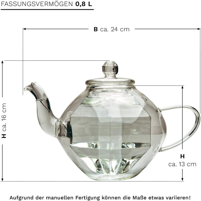 Скляна чайник Creano Diamond-Design з подвійними стінками та термо-ефектом, 800 мл, з ситечком | 1 шт.