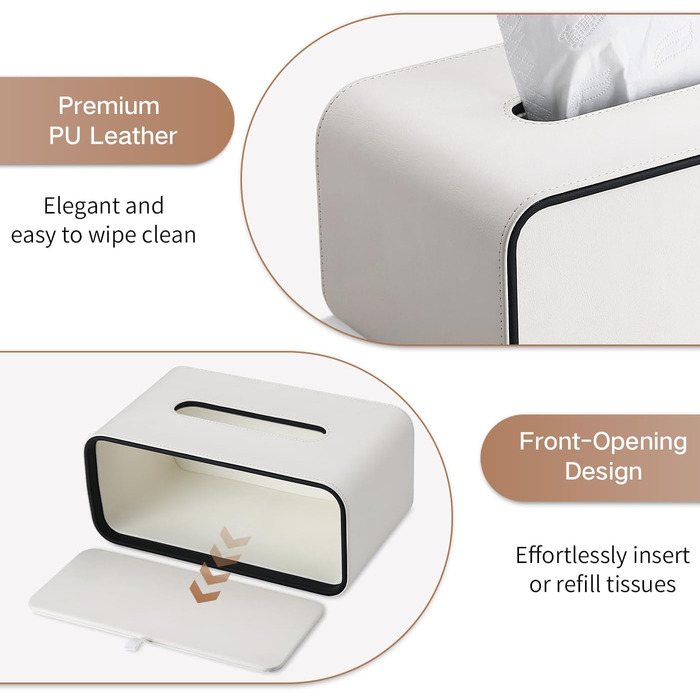 Скріпка для серветок GORESE, шкіряна, квадратна, біла (25.5 x 15 x 10.3 см)