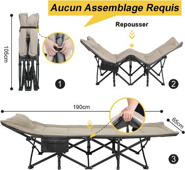 Складне кемпінгове ліжко ATORPOK для дорослих, міцне, до 250 кг, для відпочинку на природі, кемпінгу, подорожей, дому (Хакі)