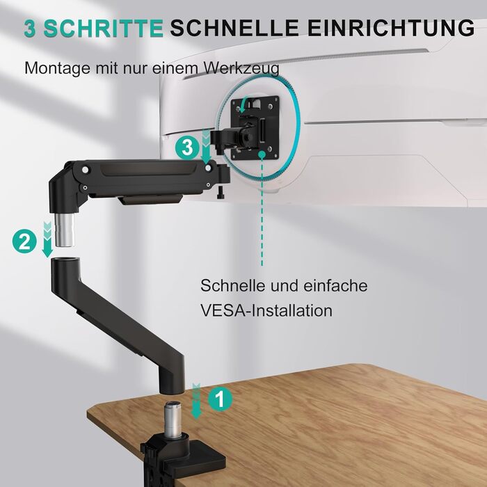 Кріплення для монітора WALI до 49 дюймів, одноплечий, чорний, VESA 75/100 мм, до 15 кг