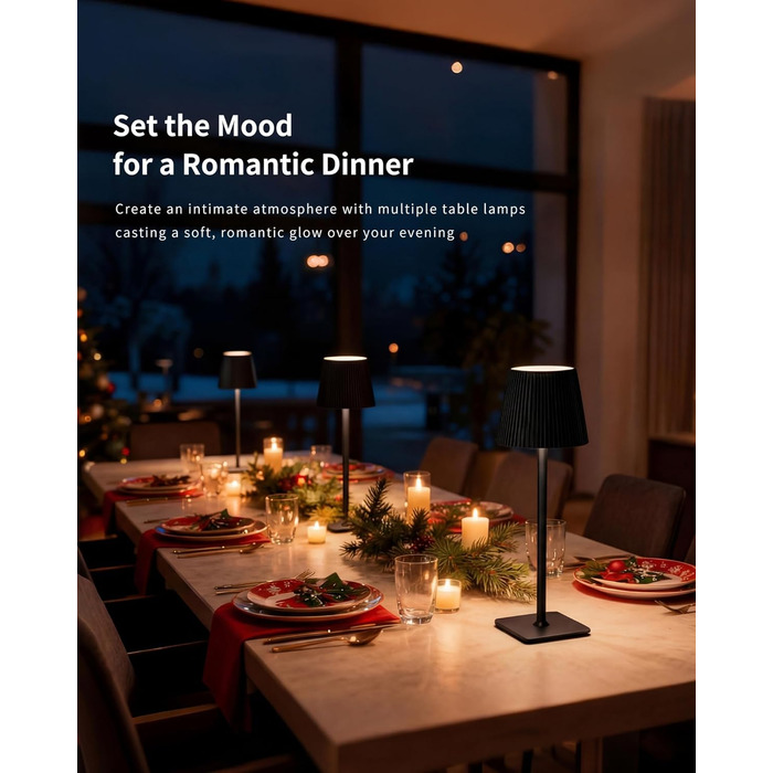 Світлодіодна настільна лампа бездротова LED для вулиці та дому, димована, з акумулятором 5200mAh, водонепроникна IP54, чорна