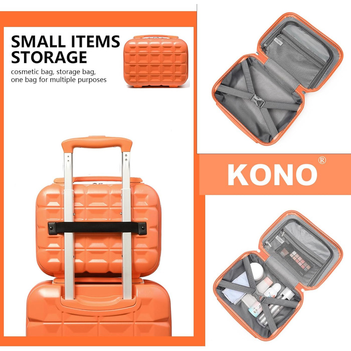 Валіза KONO середнього розміру на 4 колесах, 62x43x26 см, з TSA замком, ABS, помаранчевий