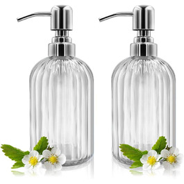 Набір дозаторів для мила 2 шт, 400 мл, скляні з нержавіючою сталею, багаторазові, для ванної, кухні, на стільницю (прозорі)
