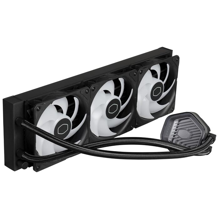 Cooler Master MasterLiquid 360 Stealth: Система водяного охолодження CPU (300W), подвійна помпа, вентилятори Mobius 120, LGA1851/1700/AM5/AM4, підтримка Atmos/Atmos 360