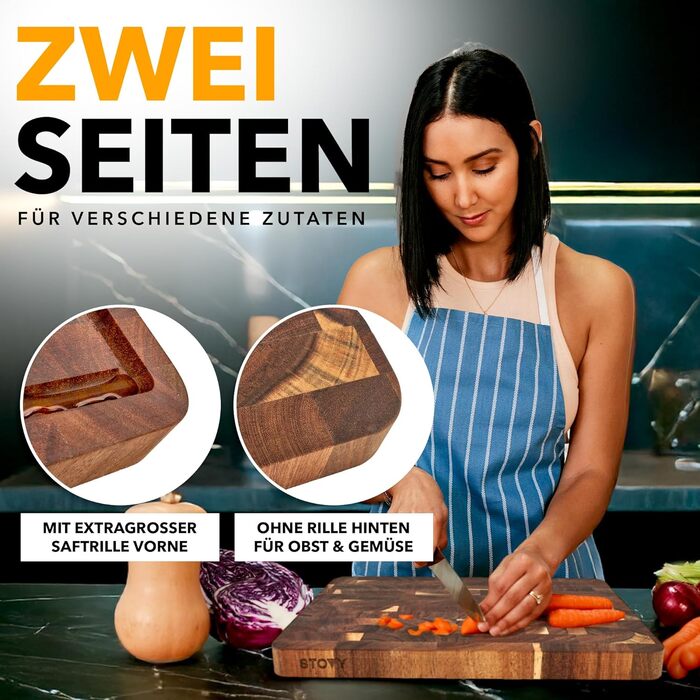 Дерев'яний обрізний стіл STOVY® з масивного акацієвого дерева, 40 x 30 x 3 см – антибактеріальний, з гірського дерева