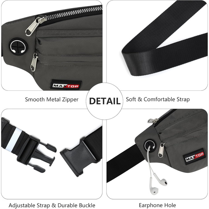 MAXTOP Поясна сумка на пояс для чоловіків та жінок, спортивна, водонепроникна, для подорожей, фітнесу, йоги, бігу (Світло-сіра)