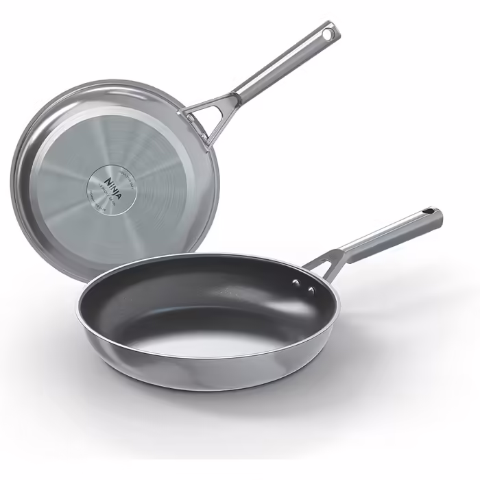 Ninja ZEROSTICK Cookware Frying Pan Set, non-stick coating, space-saving, 24/28 cm frying pans, durable, hard anodized aluminum, induction compatible, Grey, C52200UK Large Frying Pan Set (Large Frying Pan Set, Stainless Steel)