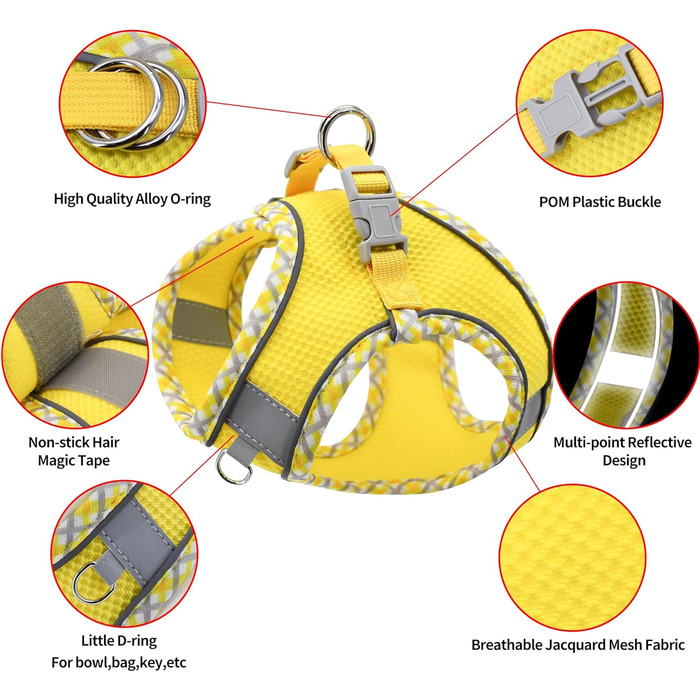 Нашийник та поводок для собак: комплект для прогулянок, нашийник для цуценят, м'який дихаючий аксесуар для тварин, світловідбиваючі смуги, для дуже маленьких собак та котів, блакитно-рожевий (XXXS, жовтий)